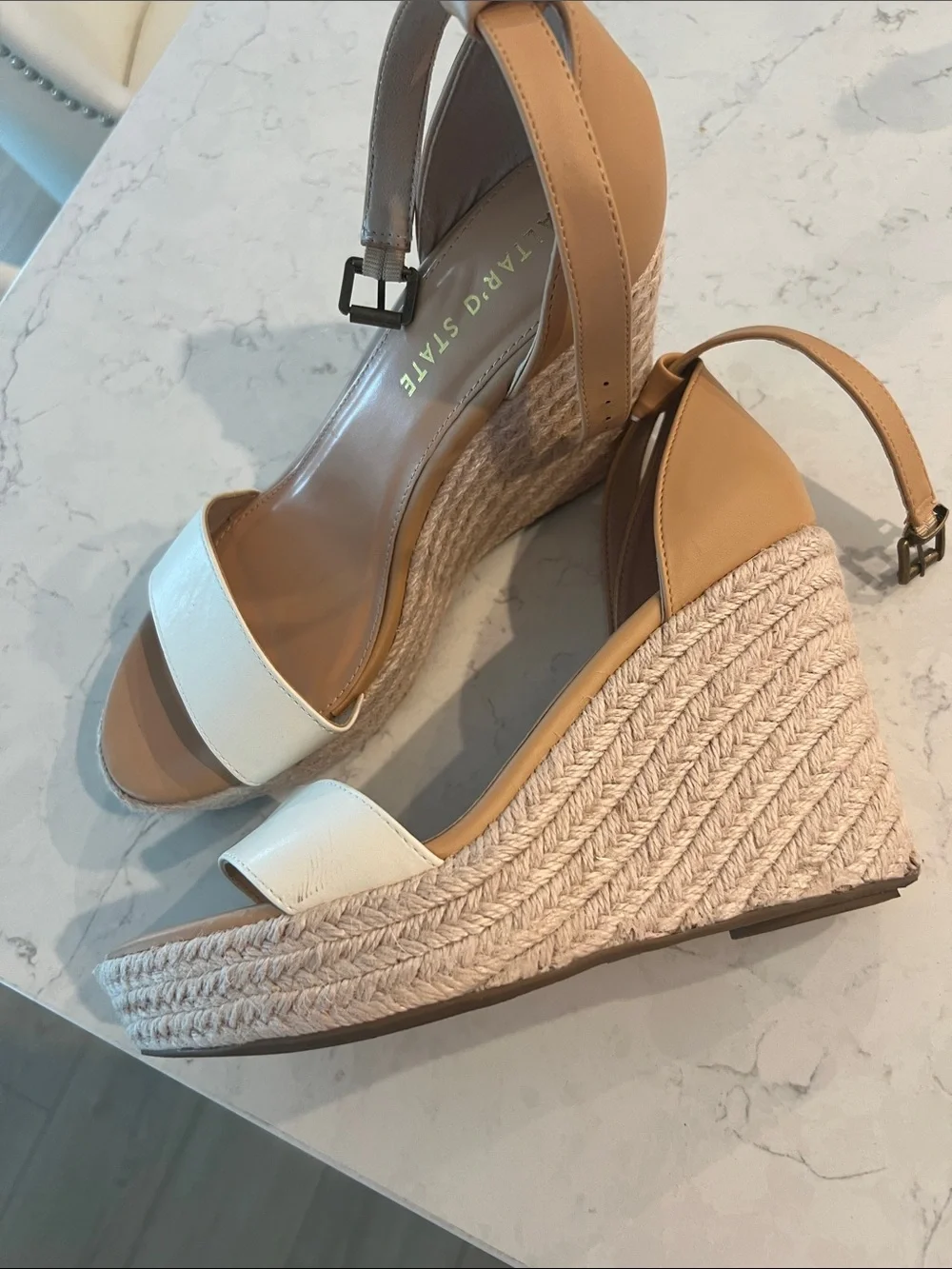 Altar'd State Tan and White Espadrille Wedge Sandals with Ankle Strap